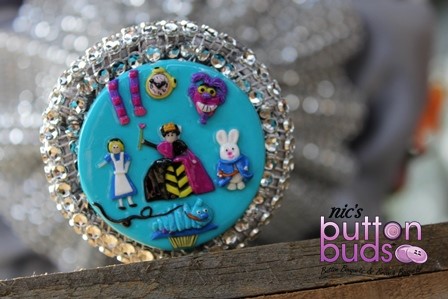 Alice in Wonderland inspired Rainbow Silk Flower and Button Bouquet by Nic's Button Buds