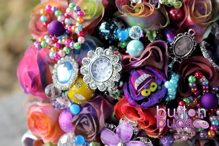 Alice in Wonderland inspired Rainbow Silk Flower and Button Bouquet by Nic's Button Buds